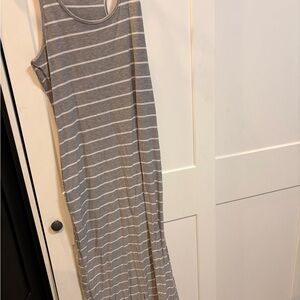 Gray Striped Sleeveless Maxi Dress